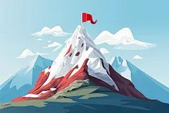 旗帜设计山峰上插着的红旗背景插画
