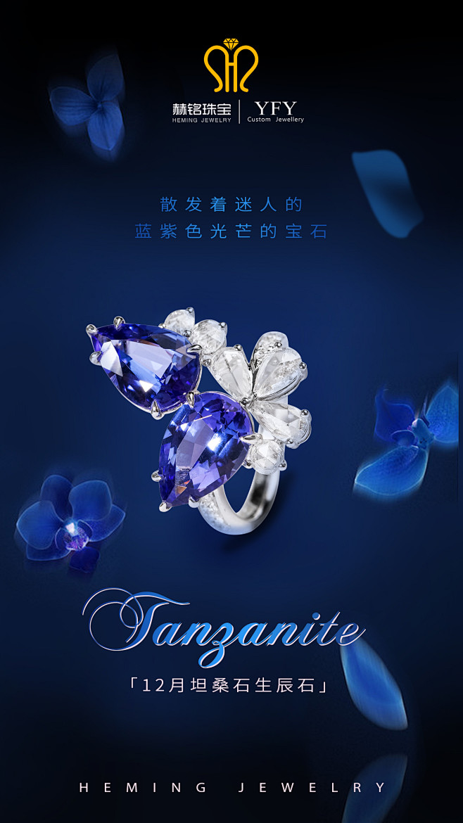 珠宝，12月生辰石海报，坦桑石