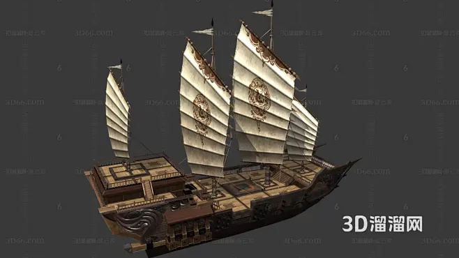 中国古代战船 帆船 福船 广船戎克船3D模型-花瓣网