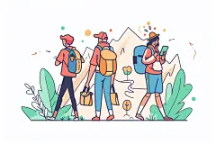 扁平风旅游手绘山野插画