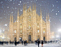Winter Wonderland. Duomo Cathedral in Milan, Italy