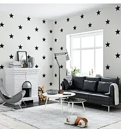 慕森 北欧风墙纸现代简约黑白五角星客厅卧室 电视背景墙星星壁纸-tmall.com天猫