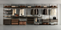 brown aluminum structure, shelves and drawer units in coal larch melamine.