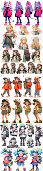卡通二次元女孩插画素材 Q版可爱人物临摹图片 游戏角色设定资源