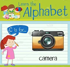 闪卡,相机,英文字母C,可爱的,白色,单词,字母,图像,演讲