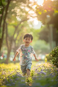 户外玩耍的孩子们甜美笑容