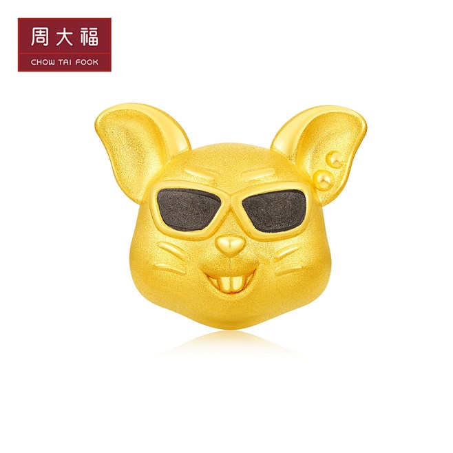 双11周大福十二生肖鼠金鼠墨镜鼠转运珠足...