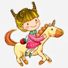 卡通小女孩免抠素材_新图网 https://ixintu.com 人物 人物插画 卡通人物 女孩 小女孩 小马 插画