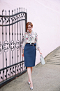 金属扣装饰腰带及膝半身包臀裙 : Romantic & Trendy Looks, Styleonme