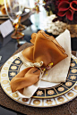 ♥ T a b l e s c a p e ♥  Autumn Luncheon ~ combining two napkins with cute bird napkin ring, so pretty: 