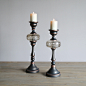 欧式浪漫复古玻璃蜡烛台摆件 客厅餐厅软装家居装饰品摆设工艺品