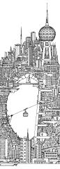Towering buildings illustrations to explore, by Toby Melville-Brown. More at Visual News: www.visualnews.com/2013/06/26/towering-building-illustrations-to-explore/: 