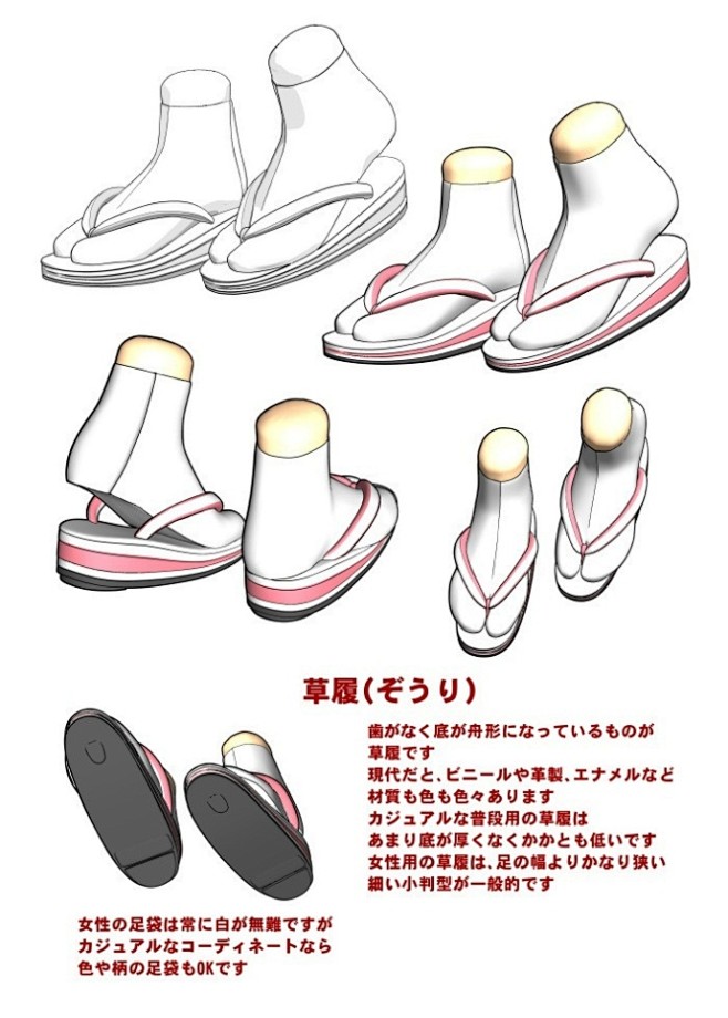 一组木屐凉鞋3D版绘制参考，需要的同学收...