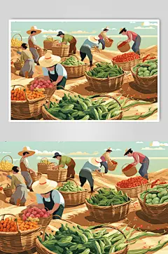 AI数字艺术乡村振兴建设美丽乡村插画