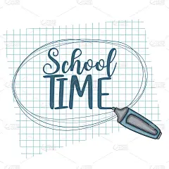 学校时间涂鸦剪贴艺术贺卡。卡通矢量插图的传单横幅。文字排版脚本。
