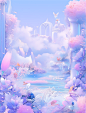 flowers landscape for ios and android screenshot, in the style of surreal and dreamlike compositions, light purple and aquamarine, vibrant manga, snow scenes, rococo-inspired art, meticulous design, saturated pigment pools