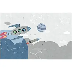 墙纸背景墙壁纸太空火箭卡通儿童房男孩星空卧室墙布简约壁画星球-tmall.com天猫