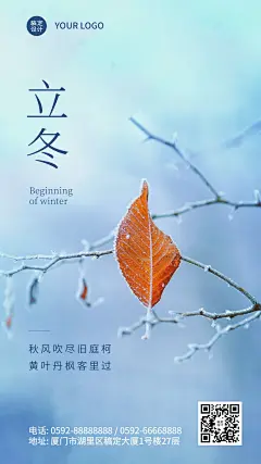 立冬节气树枝实景特写祝福海报