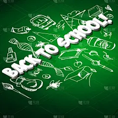 回学校!体积文本与手绘在黑板的背景上。创意海报或横幅。