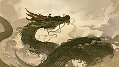 Anime 7529x4256 anime anime boys osot- Dragon Ball Dragon Ball GT Shenron Son Goku black hair dragon sitting glowing glowing eyes short hair flying Chinese dragon clouds gruvbox