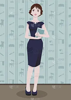 女老师带着一本书，穿着优雅的服装