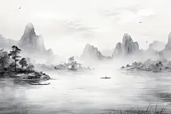 景色水墨插画图片