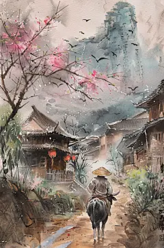 AI数字艺术清明节中国风牧童插画