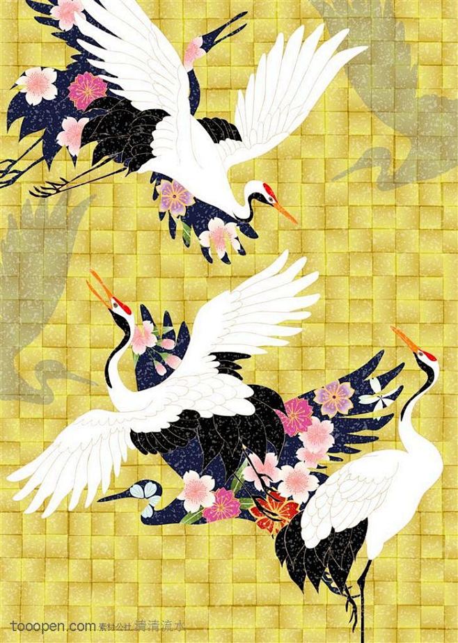 日式花纹-仙鹤图设计图片