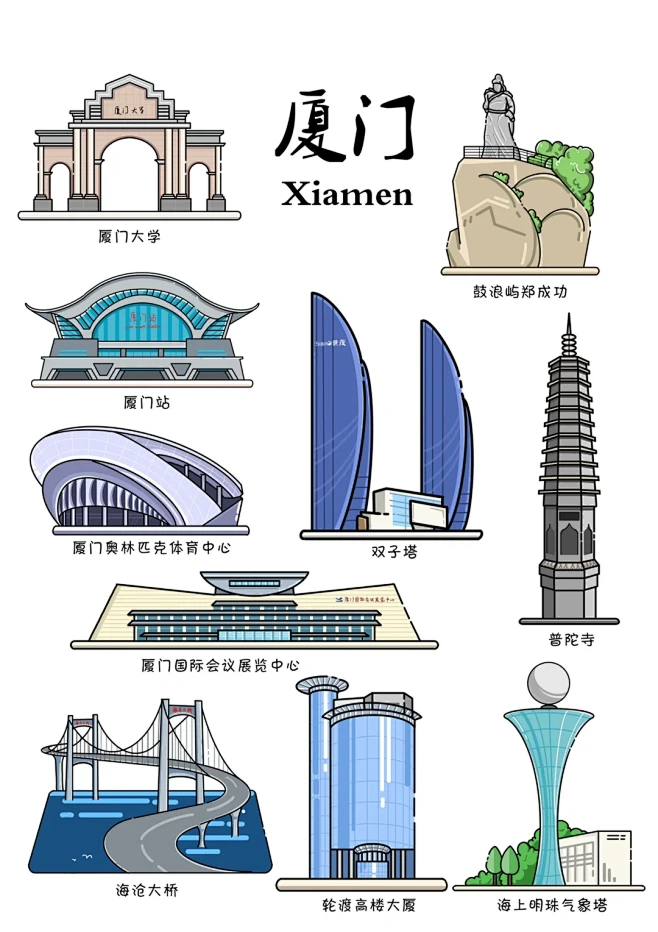 城市地标建筑mbe风插画/手绘简笔画 - 小红书