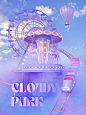 Cloudy Park : Cloudy park 3D poster illustrated with procedural modeling technique in Cinema 4D. I wanted to convey a sense of joy and mysterious of an amusement park above the sky.