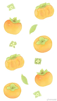 @时光投影 原创插画 柿柿如意 水彩柿子手机壁纸