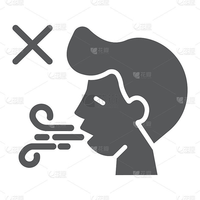 呼吸困难字形图标、呼吸困难和covid-19、冠状病毒症状符号、矢量图形、白色背景实体图标，eps