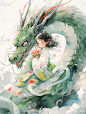 2024年国风IP／龙和少女／水彩风格细腻插画