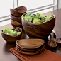 Acacia 6"-10" Salad Bowls and Acacia 12" Salad Servers in Serving Bowls | Crate and Barrel: 