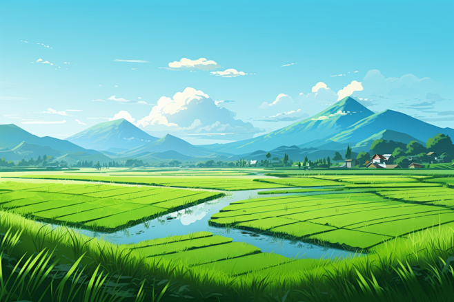 清新乡村振兴农田卡通绘图插画