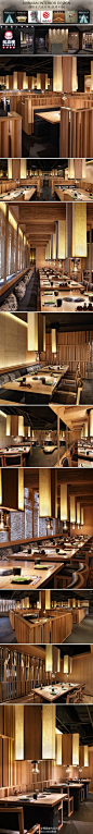 #DINZ餐厅#@古鲁奇GOLUCCI @利旭恒 设计的松本餐厅。设计以“祈福”为概念，采用日本太鼓，祈福板，家族图腾和相扑文化元素来装点餐厅。在里面，灯创造的辉煌和时尚感。外墙由多层木日本克利福德板装饰，不仅提供了一个梦幻般的视觉体验，同时也给客户一个独特的空间，在餐厅的祈福。