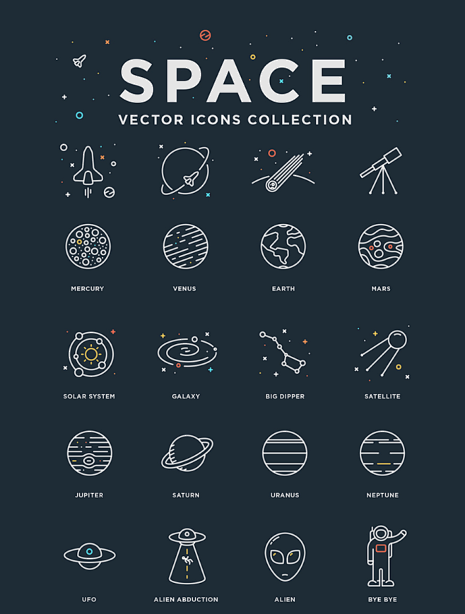 航天主题矢量图标合集 Space: Fr...
