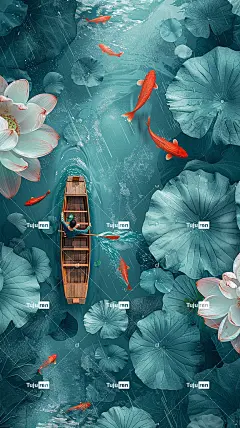 船的俯视图在荷花池海报