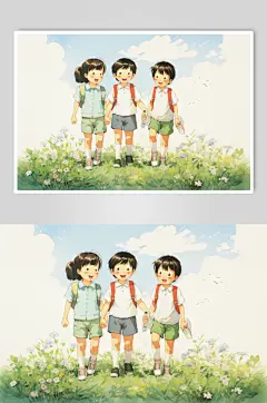 数字艺术学生放假开心过暑假扁平风插画