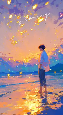 落日余晖与心动。#治愈系 #插画 #壁纸@喵姐是只猫，采集@屿堍