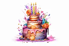 手绘原创卡通美味生日蛋糕甜品插画