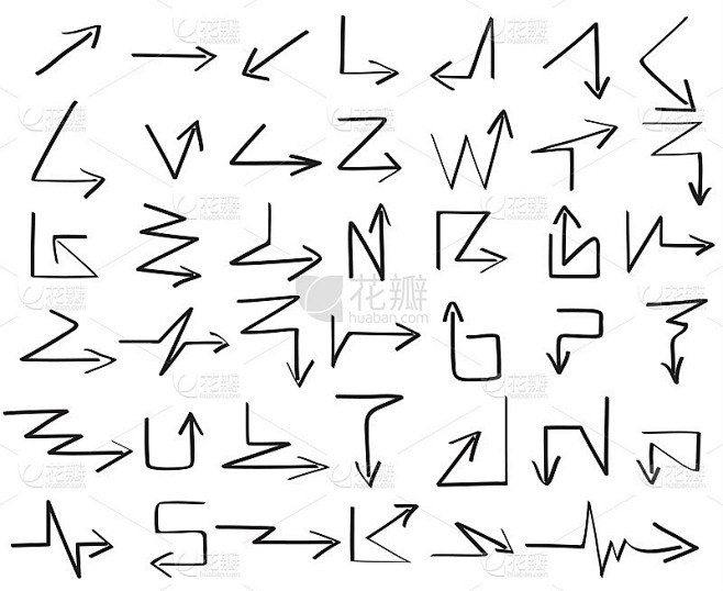 hand draw arrow magic zig zag vector set