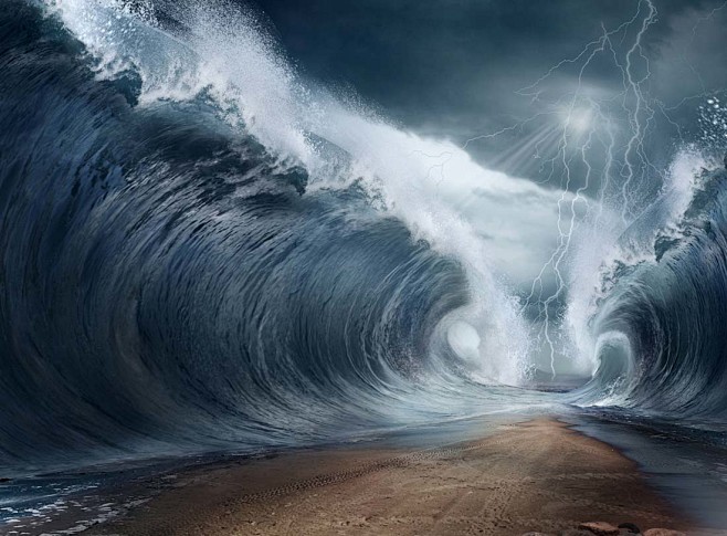 创意巨大的海浪海啸高清图片 - 素材中国...