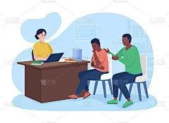 访问学校校长办公室二维矢量孤立插图