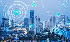 wifi、互联网、通讯、旅行、电脑和各种智能城市概念技术的图标