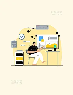 AI矢量扁平人物办公讲报表小场景插画