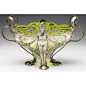 Art Nouveau WMF centerpiece bowl, double handled form, silver-plated, with designs of winged female figures, green glass liner