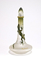 1912 Depinoix, Lubin Au Soleil perfume bottle and stopper, frost glass, enamel detail, molded label.
 5 5/8 in.