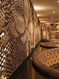 Walnut and High Gloss Gold Ceramic tile installation for Sukhothai Restaurant, Leeds by Giles Miller Studio