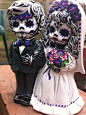 Day of the Dead hand painted ceramic wedding cake topper